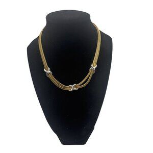 Gold-Tone Necklace With Silver X Design 15-18 Inches Adjustable Length